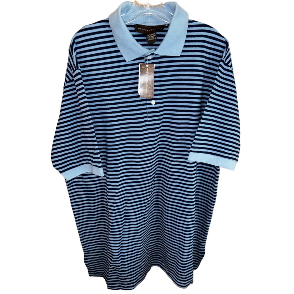 Woodland Trail men’s blue striped 100% cotton polo shirt NWT (size XL)